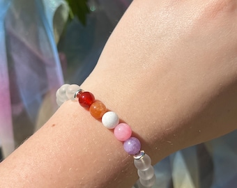 Pride Flag Crystal Bracelet: LGBTQ+ Pride Month Jewelry, WLW, Queer, Real Crystals, Quartz, Customizable