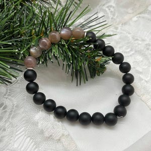 Black Moonstone and Black Obsidian Bracelet, Hormone Balance, Healing, Crystals, Witchy, Stretchy String