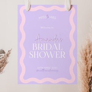Pink Wavy Bridal Shower Welcome Sign Customizable Wave Hens Party Entrance Sign Editable Wavy Border Bachelorette Sign Digital Download #002