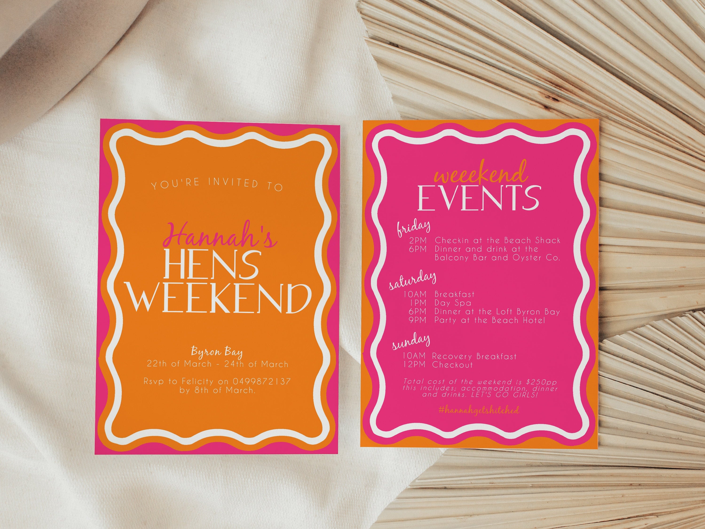 Hens Weekend Wavy Invite Orange and Pink Bachelorette Weekend Etsy