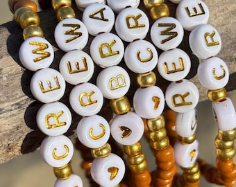JGA-Armbänder „BRAUT & CREW" versch. Farben, edel mit gold kombiniert, Glasperlen auf elastischem Silikonband - handmade