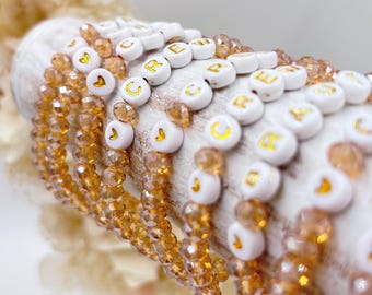 Set aus 7 glamourösen JGA-Armbändern "BRAUT & CREW" Facetten-Glasperlen mit tollem Schimmer, auf elastischem Silikonband - handmade