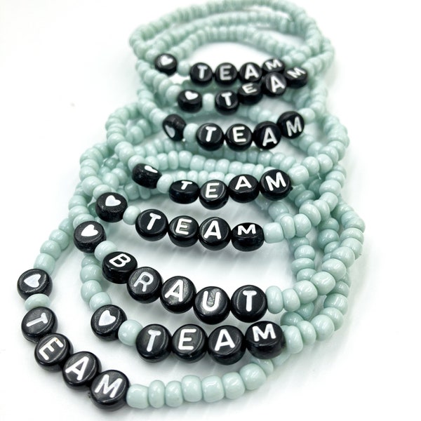 JGA bracelets "BRAUT & TEAM" Eucalyptus black acrylic and glass beads on rubber band - handmade