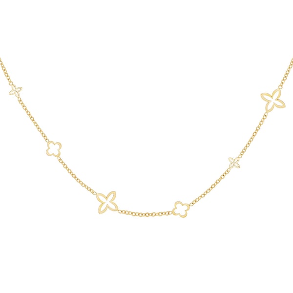 Zarte Edelstahlkette „HAPPINESS“ mit wunderschönen Kleeblattsymbolen in gold und silber