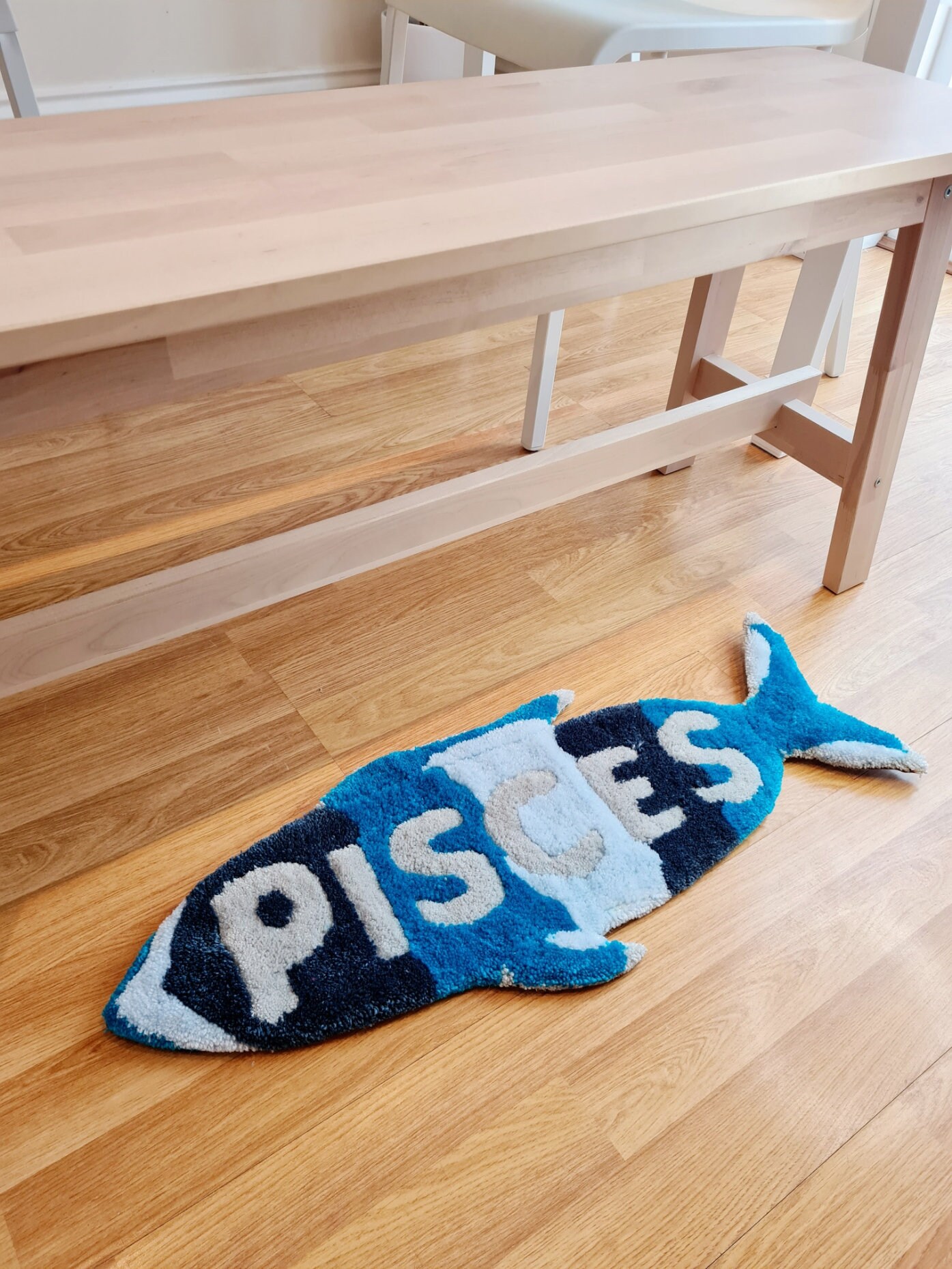 Fish Rug Handade Handmade Pisces Fish Rug/bench Pad. Blue Hand Tufted Rug. Zodiac Star ...