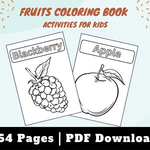Help Your Kids Learn Fruits With Fun, Printable Coloring Pages for Kids, Instant Download Fruit Coloring Book for Mindful Coloring