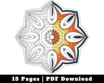 Flower Mandala Coloring Book, Printable Relaxation Pages (Digital Download)