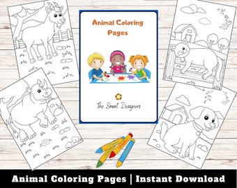 Libro para colorear de animales, actividad imprimible para niños (descarga digital)