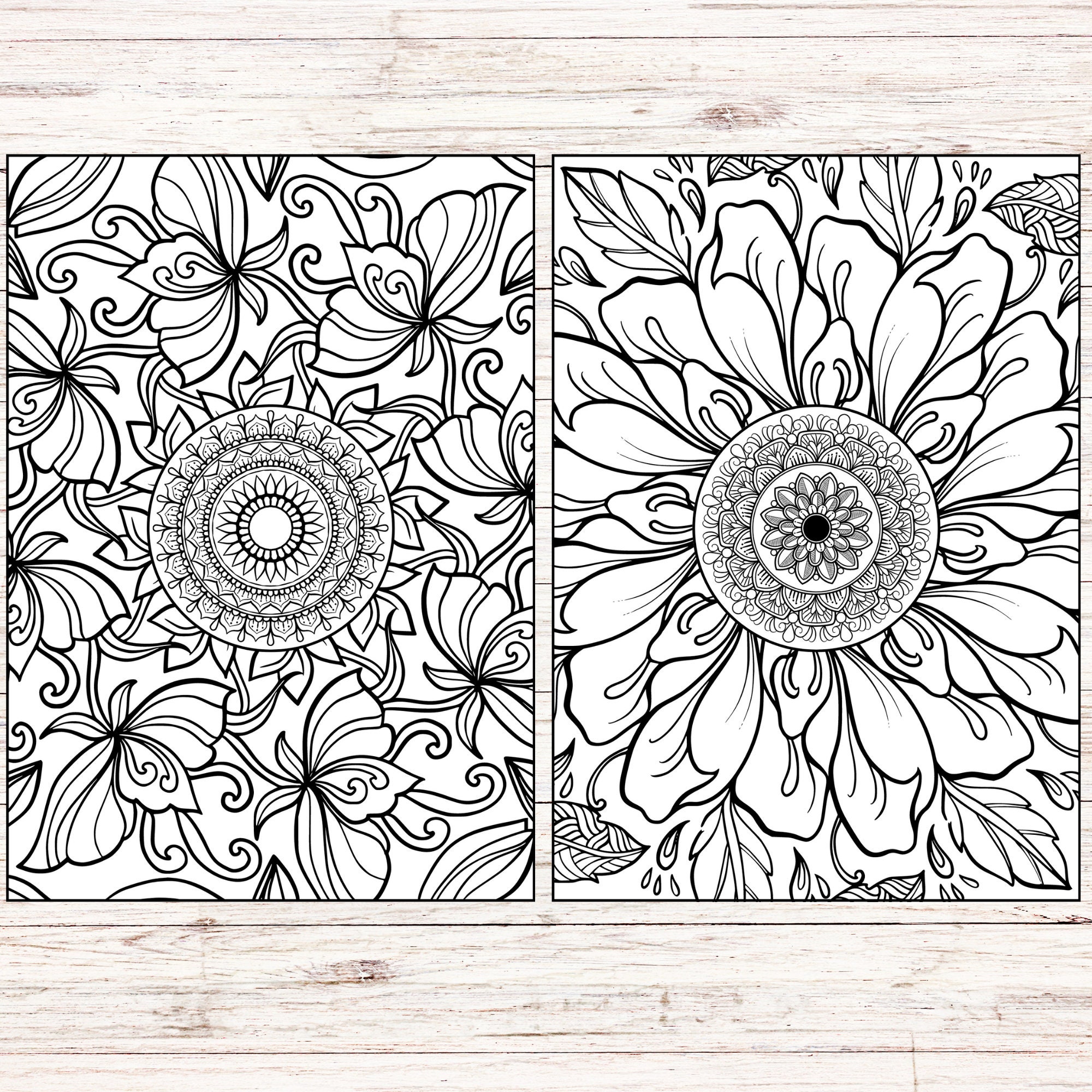 Flower Mandala Coloring Book, Printable Relaxation Pages (digital ...