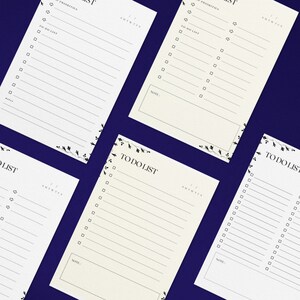 May include: Four printable to-do list templates with a floral border. Each template has a section for priorities, a to-do list, and a note section.