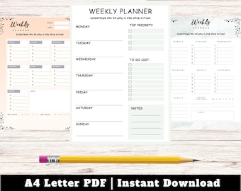 Printable Weekly Planner with Checklist: To Do List (Digital Download)