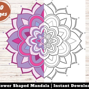 Captivating Flower-Shaped Mandalas to Color and Find Harmony,  Flower-Inspired Mandala Coloring Pages for Mindful Artistry Instant Download