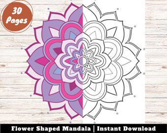 Blumen Mandala Malvorlagen, Mindful Art (Digitaler Download)