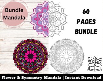 Puede incluir: Un paquete de 60 páginas para colorear de mandalas imprimibles con diseños de flores y simetría. Las páginas están listas para descargar instantáneamente.