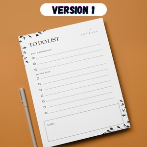 May include: A white to-do list printable with black floral accents and a section for top priorities and a to-do list. The printable also includes a section for notes and a calendar section for the days of the week.
