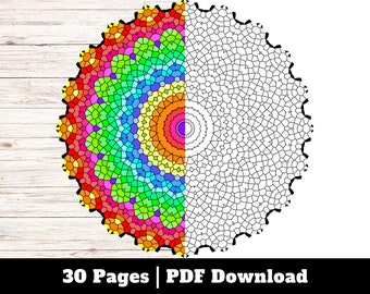 Mandala Coloring Pages, Flower Symmetry Designs, Stress Relief (Digital Download)