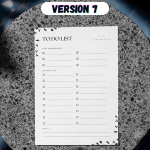 May include: A black and white printable to-do list with a floral design. The list includes sections for top priorities and to-do list items. It also includes a section for notes and a calendar for the days of the week.