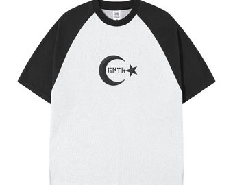 Orkhon Turkic writing design - Streetwear 365G Heavyweight Color Block Loose-Fit Waffle Stitch Fabric T-Shirt - Turkish Print
