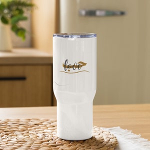 Travel mug with handle - Love حب | unique Arabic design | coffee mug | 740 ml capacity