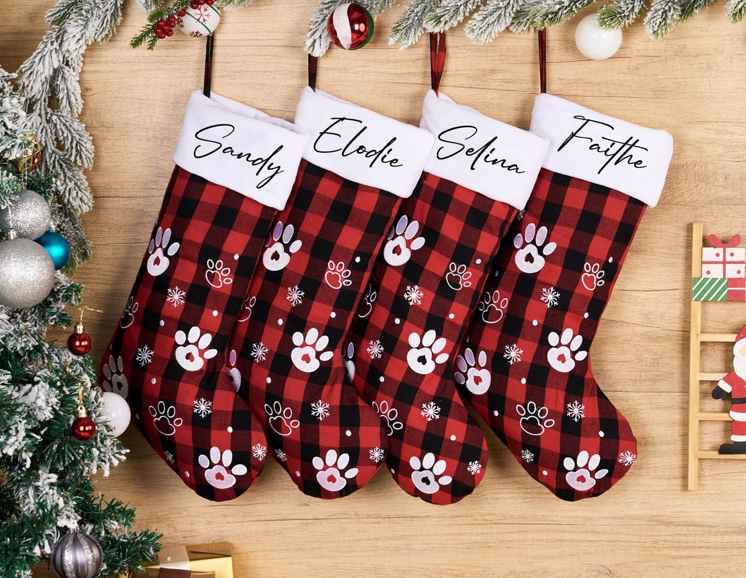 2023 Family Plaid Christmas Stockings,personalized Pet Christmas