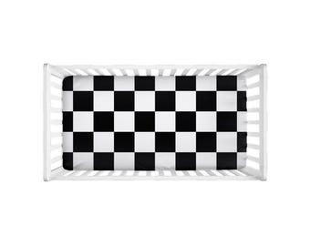Crib Sheets, Custom Checkerboard, Black And White, Gift For Boy Or Girl, Custom Nursery