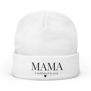 Gebreide muts, mama-beanie met omslag, gepersonaliseerd moedercadeau, Moederdaghoed, moeder gevestigde muts, geborduurde muts, cadeau voor moeder