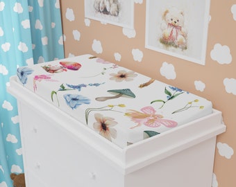 Baby Changing Pad Cover, whimsical watercolor design, mushroom nursery, fairy nursery, kids room