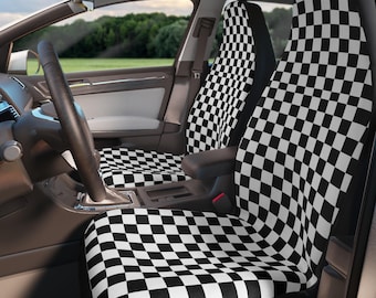 Checkerboard Polyester Car Seat Covers, Black and White Style, Customizable, Personalized - Car Accessories, Vehicle Seat Protector, Auto