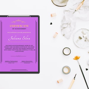 Certificate of Achievement for Art Students, Art Recognition Template, Editable Canva Certificate, Printable & Downloadable Art Award