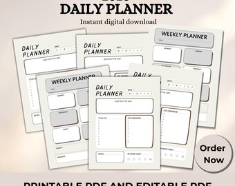 Daily Planner Printable | To Do List  Daily Schedule Planner | Productivity & Time Management Organizer PDF A4 A5 US Letter