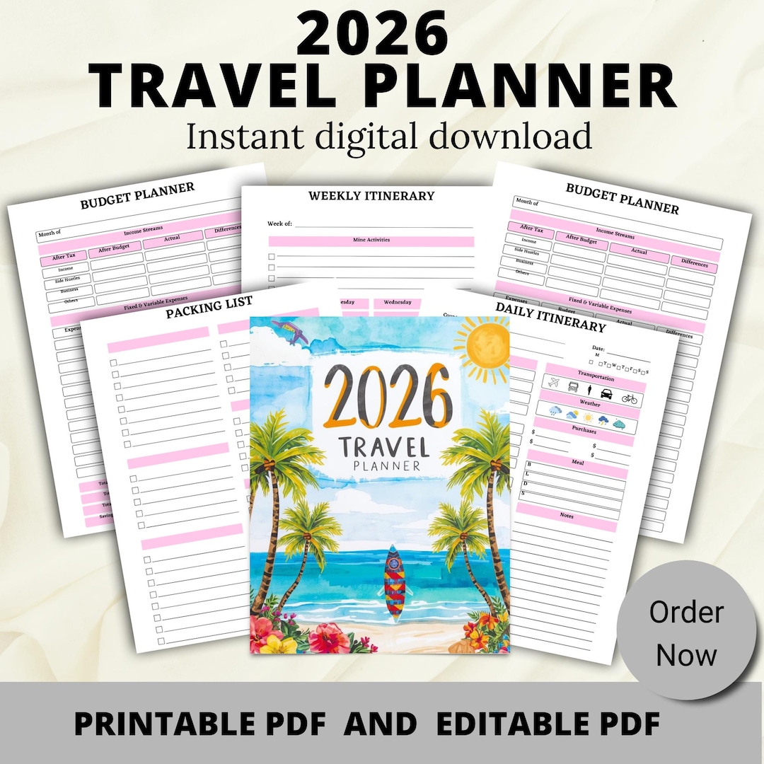 2026 Travel Planner Printable PDF Vacation Planner Trip Itinerary Il P55f 