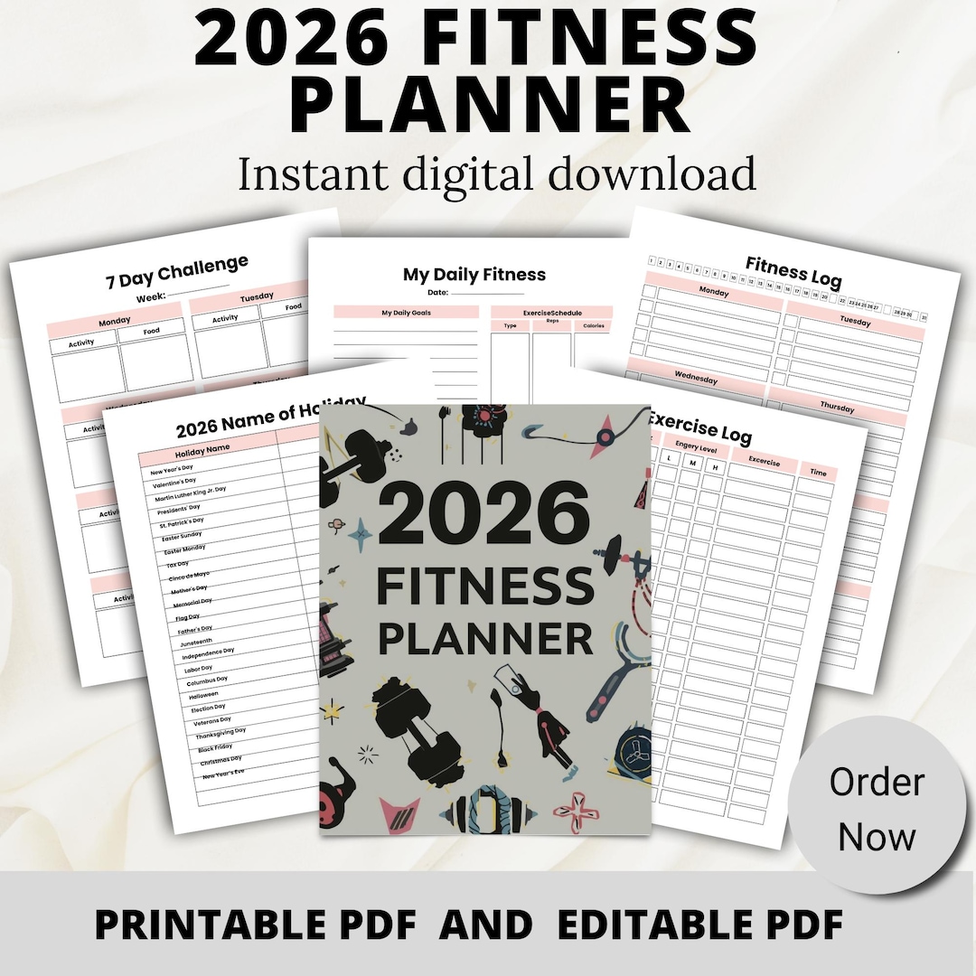 2026 Fitness Planner Bundle Printable PDF | Workout Planner | Weight ...