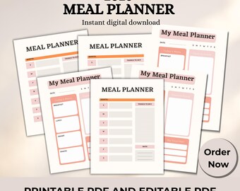 Printable Weekly Meal Planner – Grocery List & Food Menu Template – PDF Download – Meal Prep Organizer for Home and Kitchen