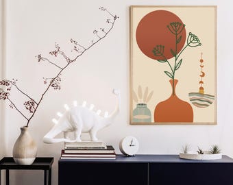 Boho Leaf Print  Terracotta Abstract Botanical Wall Art Minimalist Plant Decor Printable Digital Download for Home & Office