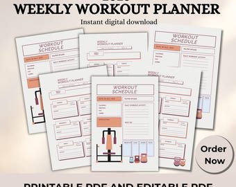 Workout Planner Printable | Weekly Fitness Tracker | Gym Exercise Log | Fitness Schedule & Training Planner PDF A4 A5