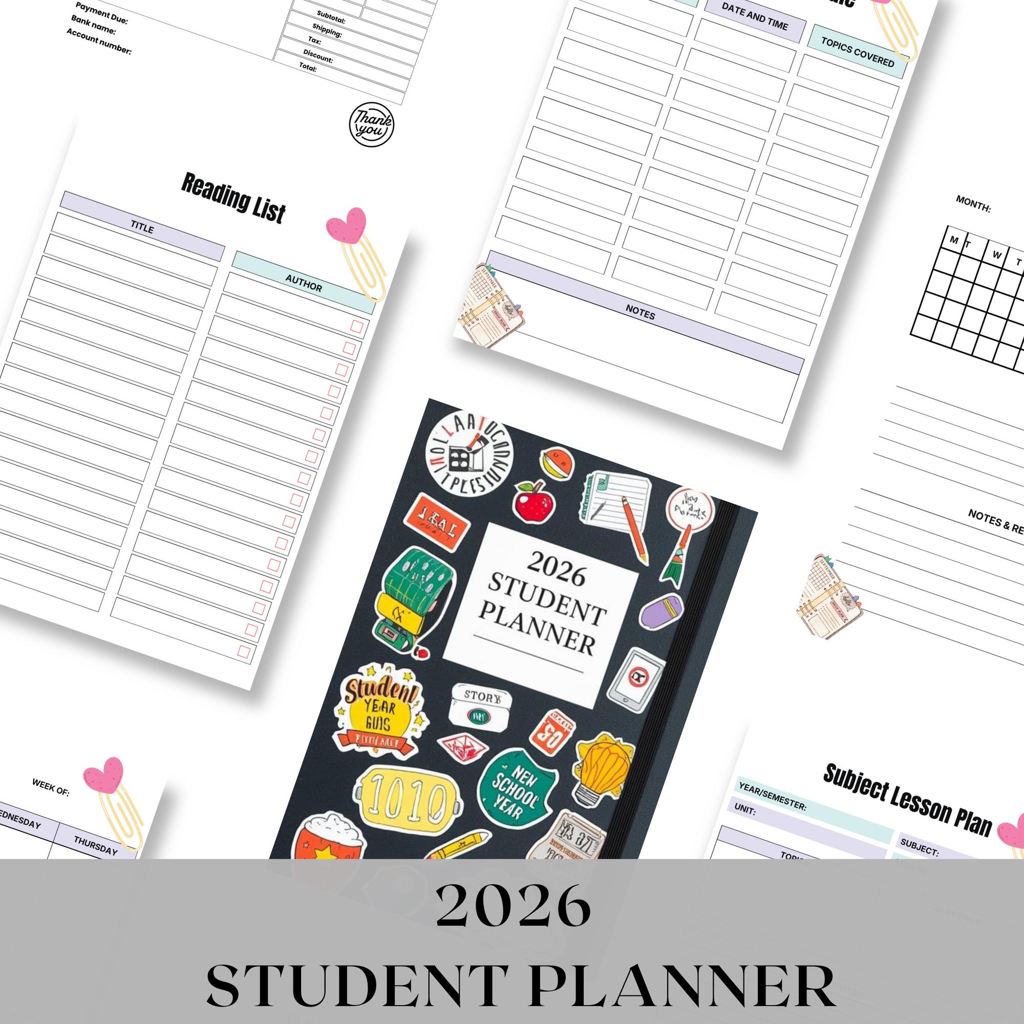 2026 Student Planner Printable PDF | Academic Planner | Homework ...