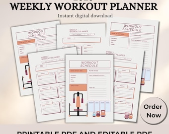 Weekly Workout Planner Printable PDF | Fitness Tracker | Exercise Log | Gym Workout Planner | Fitness Schedule A4 A5 US Letter