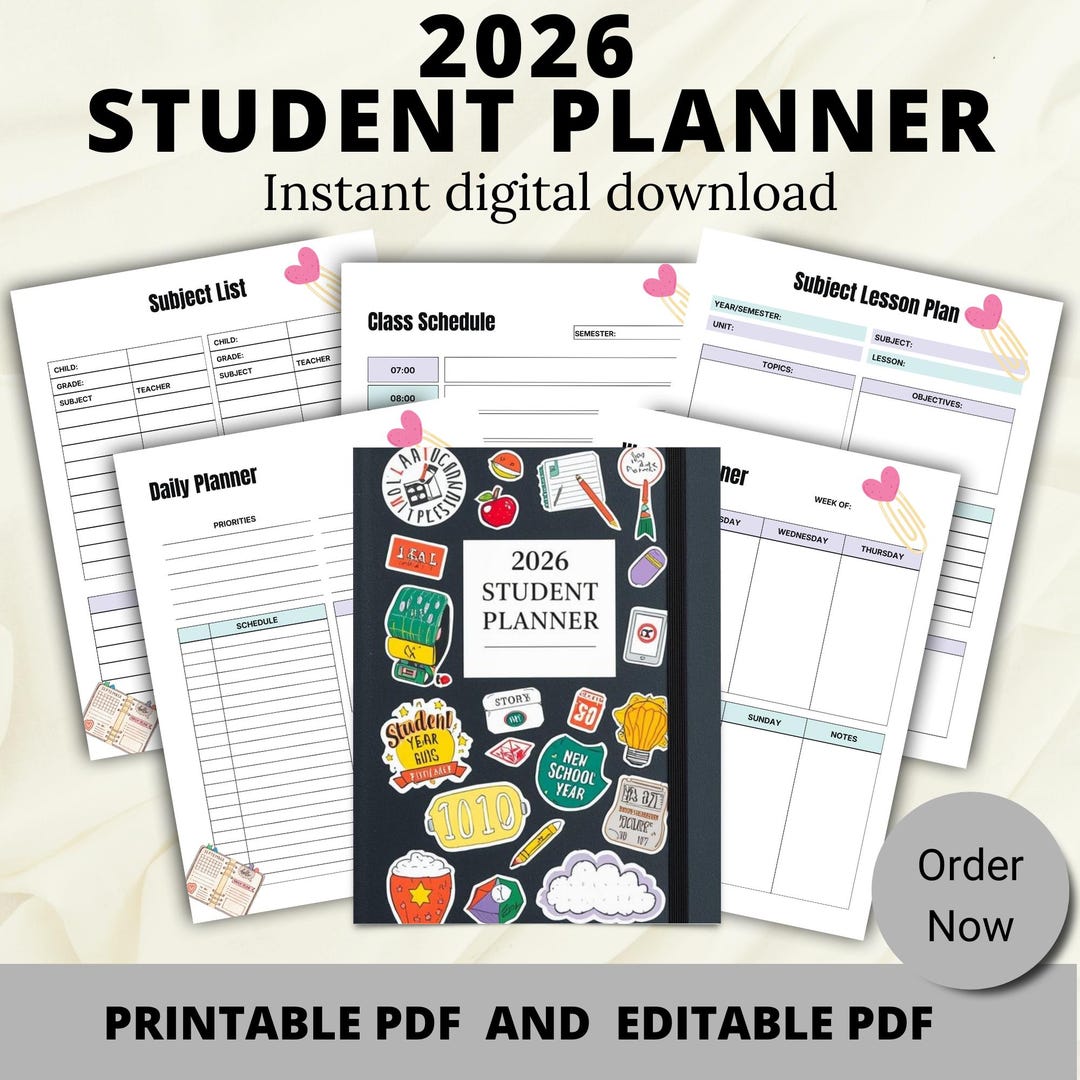 2026 Student Planner Printable PDF | Academic Planner | Homework ...