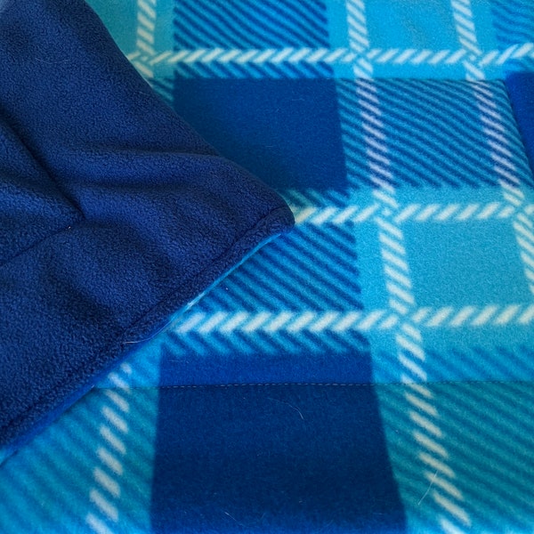 Snuggly Fleece Pet Bed/Mat-Bright Aqua Plaid/Navy