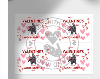 Printable Valentine&#39;s Day Frenchie Postcard / Card Cute Glasses French Bulldog DIY