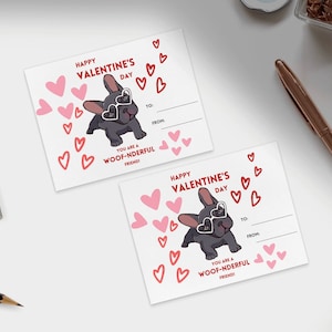 Afdrukbaar tot Valentijnsdag Frenchie-kaart met schattige bril Franse Bulldog DIY Dogs Hearts School - Frenchies Pets Hearts