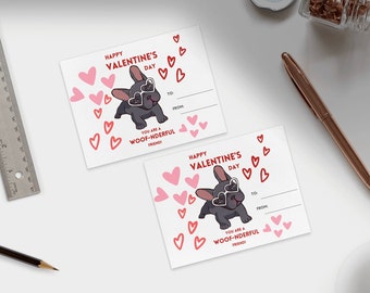 Printable To From Valentine's Day Frenchie Card with Cute Glasses French Bulldog DIY Dogs Hearts School - Frenchies Pets Hearts