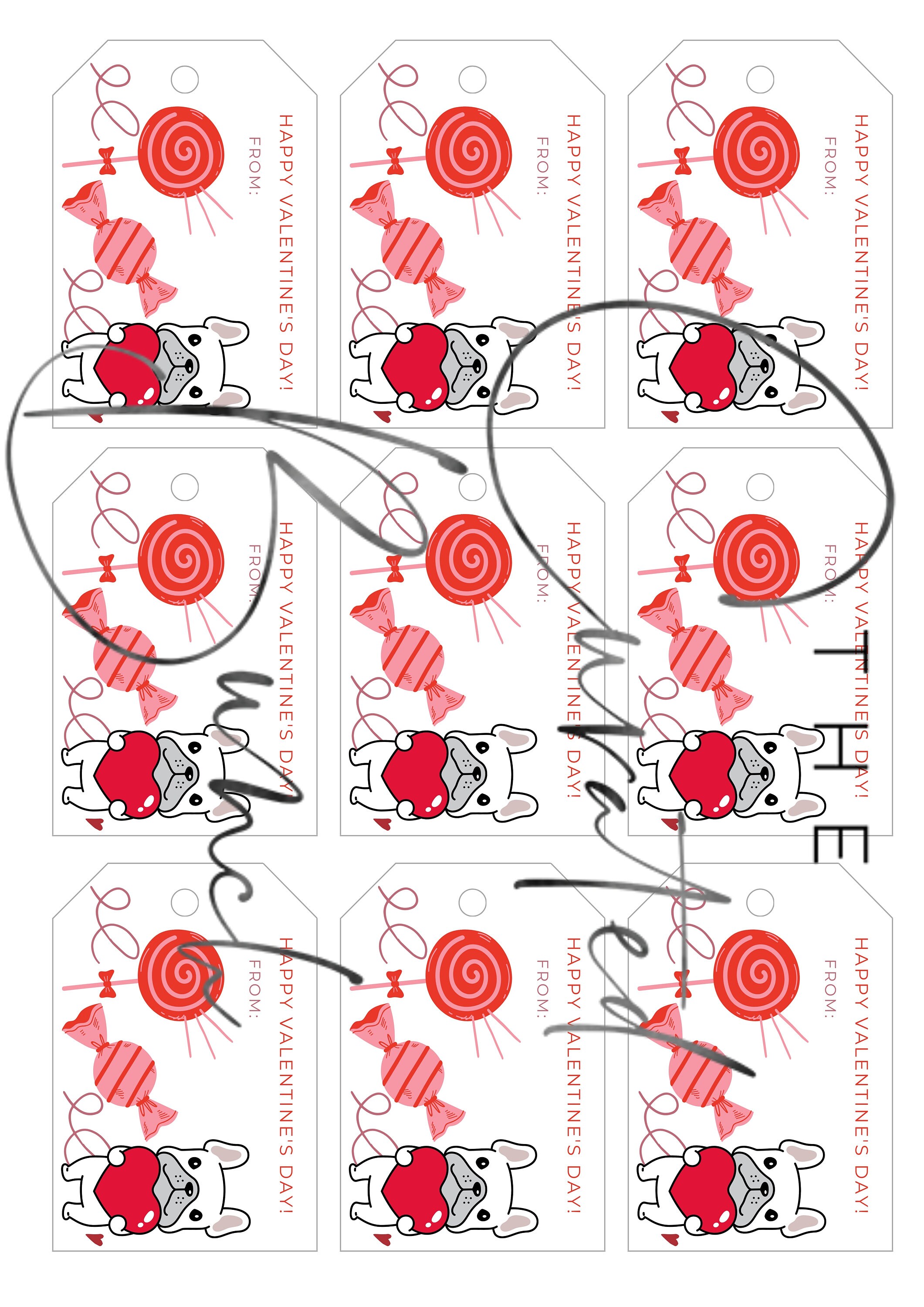 Printable Frenchie Valentine's Gift Tags: Candy Bag Labels (instant ...