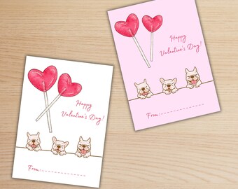 French Bulldog Valentine&#39;s Day Printable Cards | Instant Digital Download for Frenchie Lovers | Multiple Background | DIY Pets Dog Cards