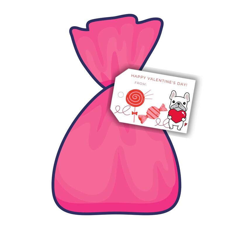 Printable Frenchie Valentine's Gift Tags: Candy Bag Labels (instant ...