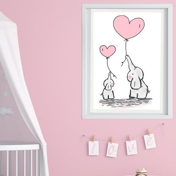 Mom & Baby Elephant Print Out, Baby Elephant print out, Elephant Art Work, Elephant Wall Art, Nursery Wall Art, Nursery Prints, Nursery Art