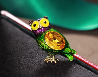 Geëmailleerde Uil Broche Handgemaakte Broche Cadeau voor Moeder Kristallen Sieraden Dierenbroche Uil Pin Uniek cadeau voor vogelliefhebbers Moederdag Cadeau