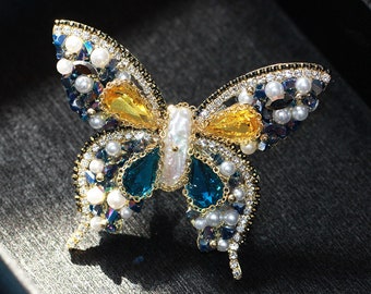 Handmade Sticky Bead Butterfly Brooch Insect Pin Butterfly Jewelry Gift for Woman Insect Lover Gift Mother's Day gift Crystal Brooch