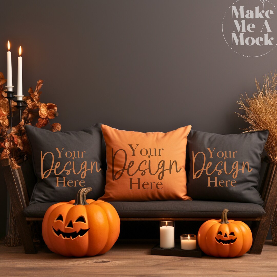 Black Halloween Decorative Pillow Mockup Throw Pillow Mockup Etsy