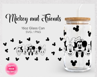 Mickeey and Friends - 16oz Libbey Glass Can Svg, Glass Can Wrap Svg, Beer Can Glass Svg Png, Glassware Svg, Coffee Glass Can, Cricut